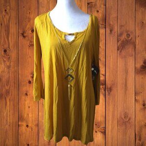 Ashley Blue 3/4 Sleeve Blouse Top Necklace Accent Size XL Business Casual